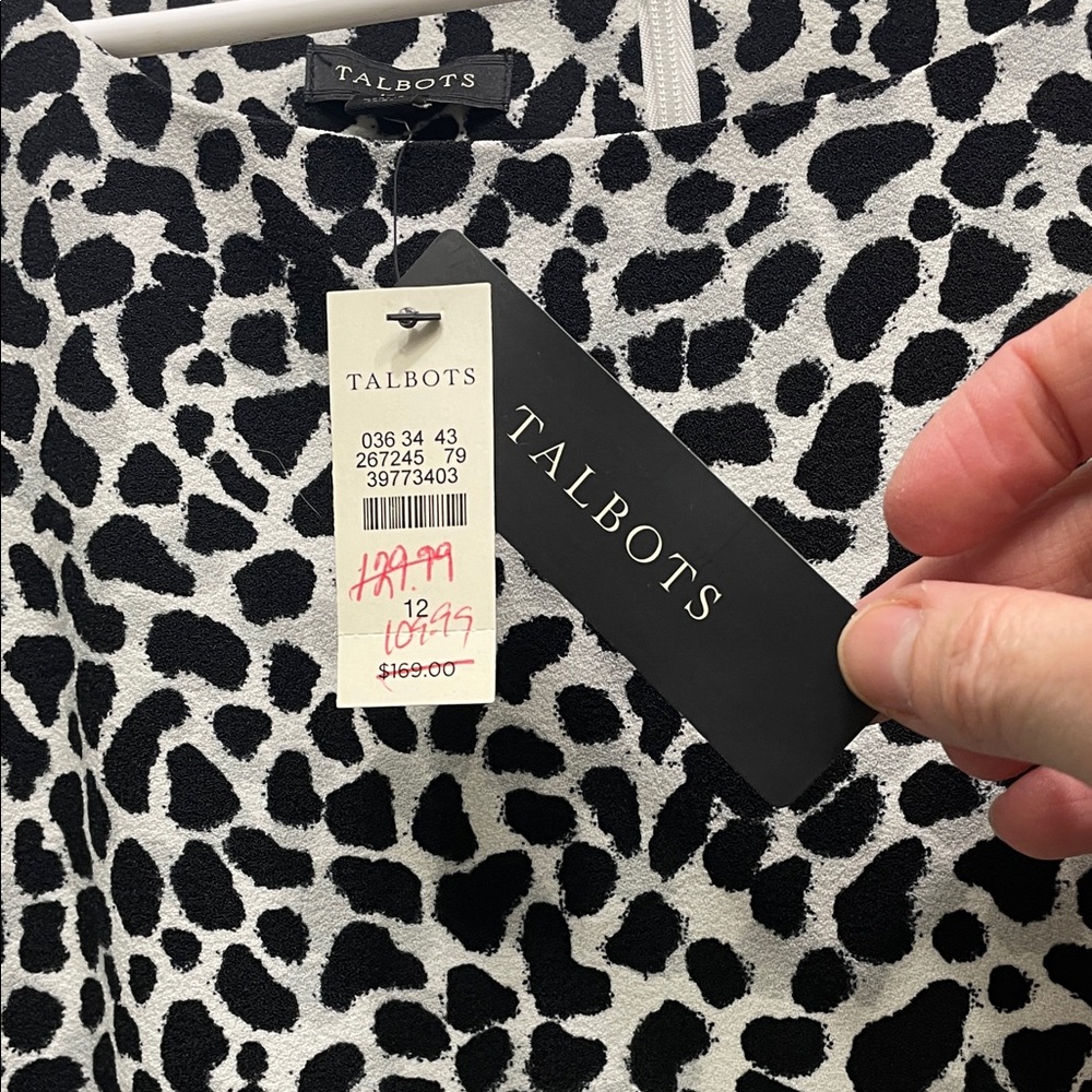 Talbots Black and White Leopard Print Dress Women’s 12 Large